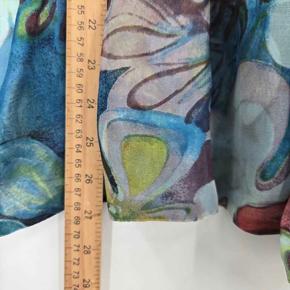 Chicos Womens Dopamine Maximalist Floral Silk Sheer Open Front Topper Jacket L - Picture 10 of 10